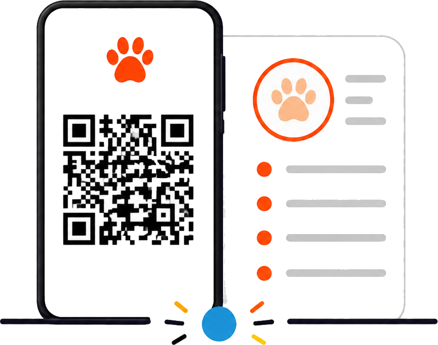 Celular com a ficha do pet e o QR