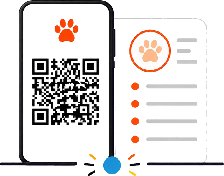 Celular com a ficha do pet e o QR