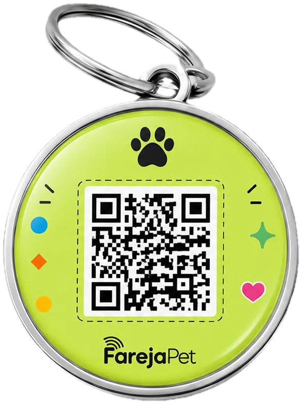 Tag FarejaPet lima, de resina e metal, com QR Code