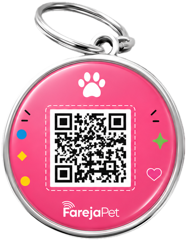 Tag FarejaPet rosa com QR Code