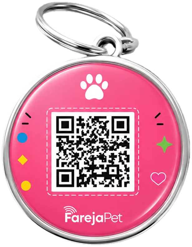 Tag FarejaPet rosa com QR Code